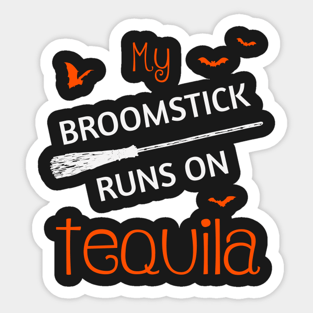 My Broomstick Runs On Tequila Funny Halloween Sticker by Korry